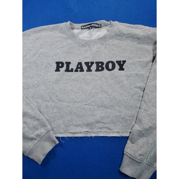 Playboy x Missguided Long Sleeve Cropped Sweater Gray Sweatshirt Women’s Size 8 - Picture 4 of 16